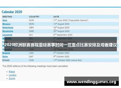 2020欧洲联赛赛程重磅赛事时间一览重点比赛安排及观看建议