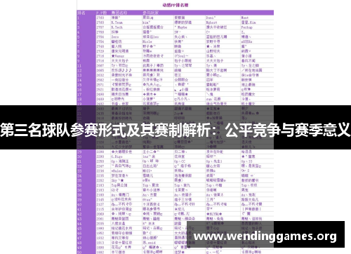 第三名球队参赛形式及其赛制解析：公平竞争与赛季意义